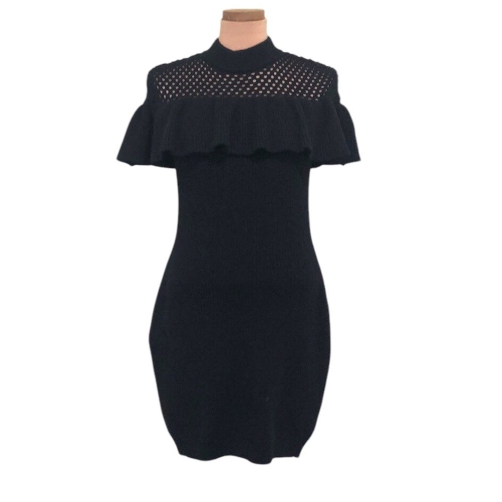 Self-Portrait Sweater Dress Sweaterdress Size Medium Black Wool Cotton Ruffle